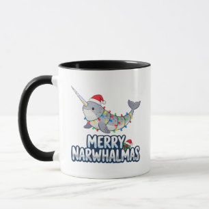 Taza Feliz Narwhalmas con sombrero de Santa Navidad