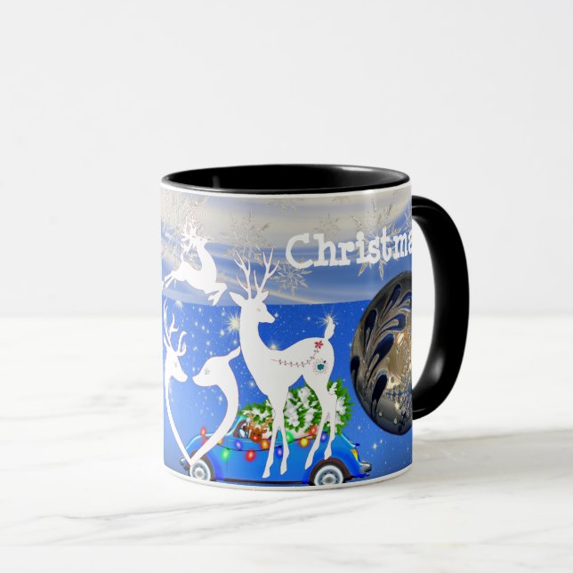 Taza Feliz Navidad a los renos Pristine Snowflakes Blue (Anverso derecho)