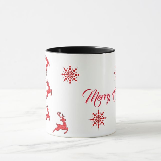 Taza Feliz Navidad a los renos y copos de nieve (Centro)