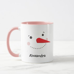 Taza Feliz Navidad a Snowman Face con nombre personaliz