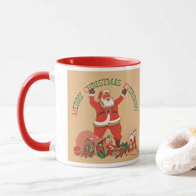 Taza ¡Feliz Navidad a todos! Santa Claus vintage (Con donut)