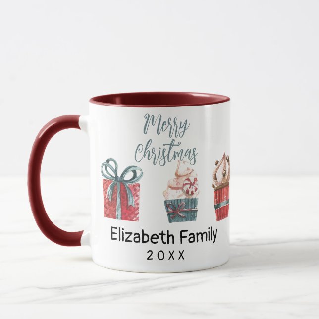 Taza Feliz Navidad acuarela de caramelo Regalo Maroon (Izquierda)