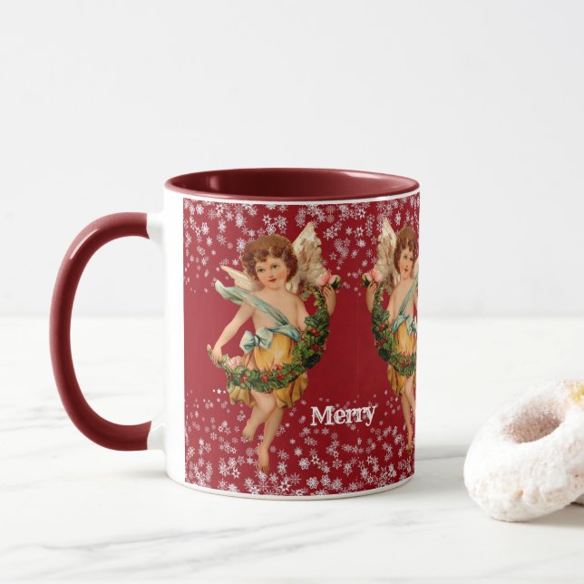 Taza Feliz Navidad Ángel Invierno Fiesta de niños con c (Con donut)