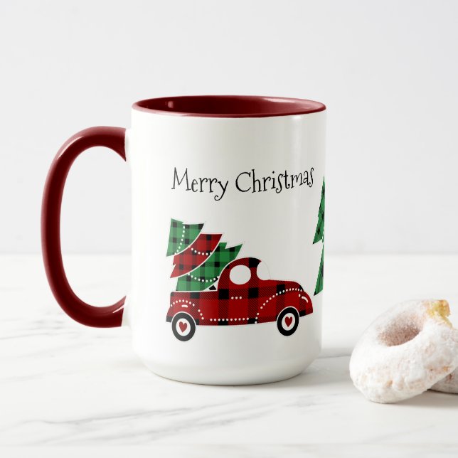 Taza Feliz Navidad Antigüo Camión Rojo Mug (Con donut)