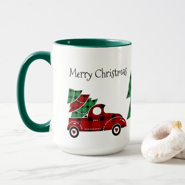 Taza Feliz Navidad Antiguo Camión Rojo Mug Green (Con donut)