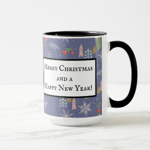 Taza Feliz Navidad Árboles dibujados a mano Flores de n