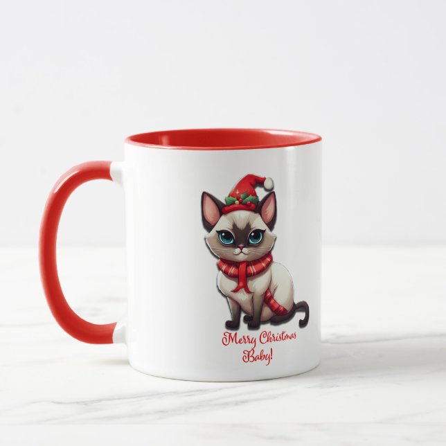 Taza Feliz Navidad Bebé Sultry Café gato siamés (Izquierda)
