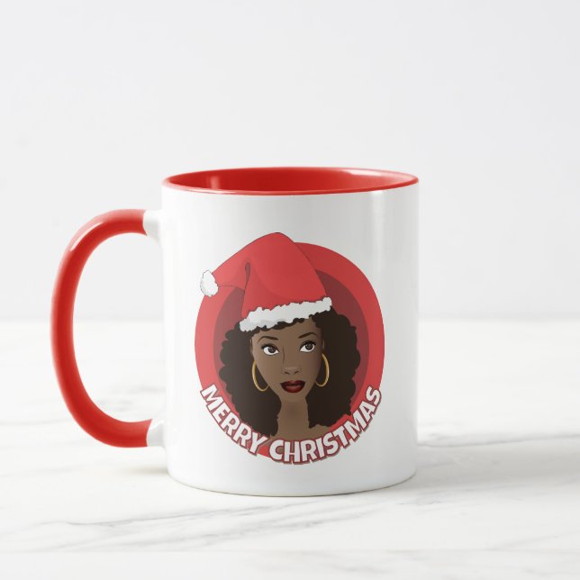 Taza Feliz Navidad, Black Woman Santa Hat (Izquierda)