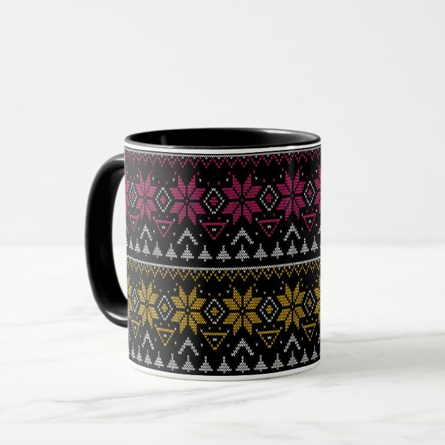 Taza Feliz Navidad bordado cruz costura sudor feo (Anverso izquierdo)