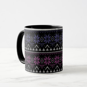 Taza Feliz Navidad bordado cruz costura sudor feo