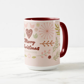Taza Feliz Navidad Botánico Vintage Arte Folclórico