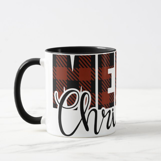 Taza FELIZ NAVIDAD búfalo plagado de rojo (Izquierda)