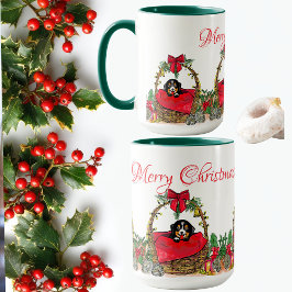 Taza Feliz Navidad, Cachorro Lindo en una Canasta