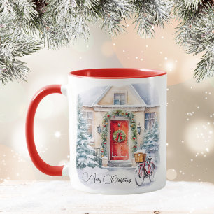 Taza Feliz Navidad Café de algodón de nieve Rojo y Niev