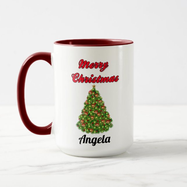 Taza Feliz Navidad Con Árbol Tu Nombre Mug (Izquierda)
