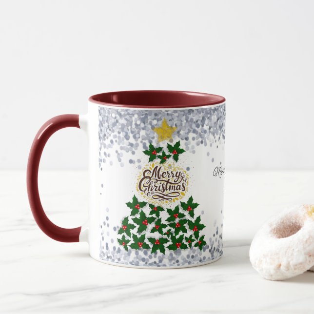 Taza Feliz Navidad con el árbol de Navidad (Con donut)