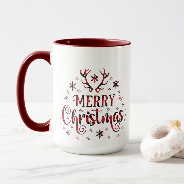 Taza Feliz Navidad Copos de nieve, Feliz Año Nuevo (Con donut)