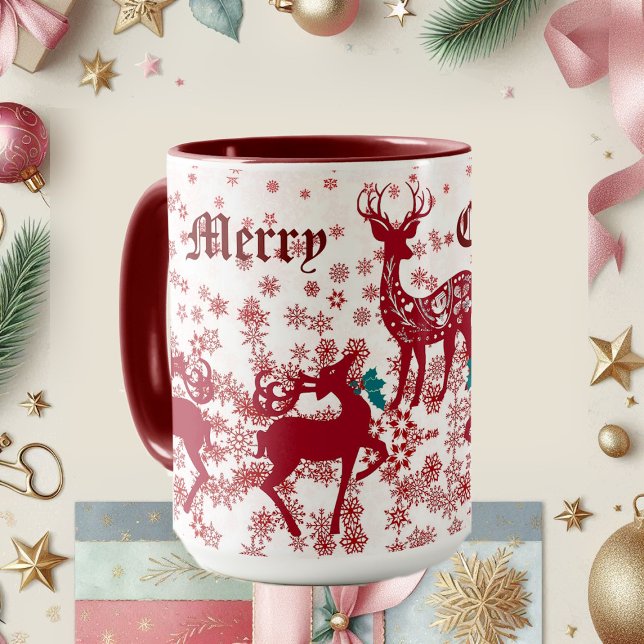 Taza Feliz Navidad Copos de nieve nórdicos de reno de S (Nordic Animals Snowflakes Scandia Reindeer Mug)