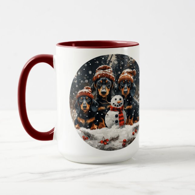 Taza Feliz Navidad Dachshund Perros Snowman (Izquierda)