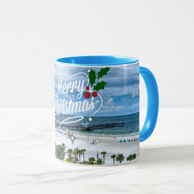 Taza Feliz Navidad desde la playa de Clearwater (Anverso derecho)