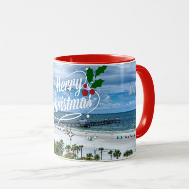 Taza Feliz Navidad desde la playa de Clearwater (Anverso derecho)