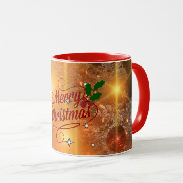 Taza Feliz Navidad, diseño de vacaciones doradas, (Anverso derecho)