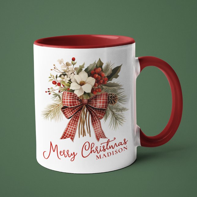 Taza Feliz Navidad Elegante nombre floral personalizado (Subido por el creador)