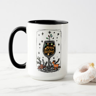 Taza Feliz Navidad en un vaso de vino