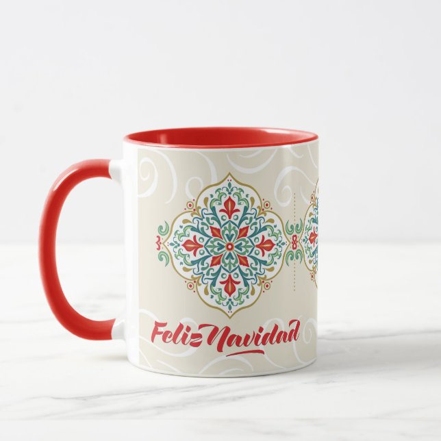 Taza Feliz Navidad Español Navidades en mosaico en Méxi (Izquierda)