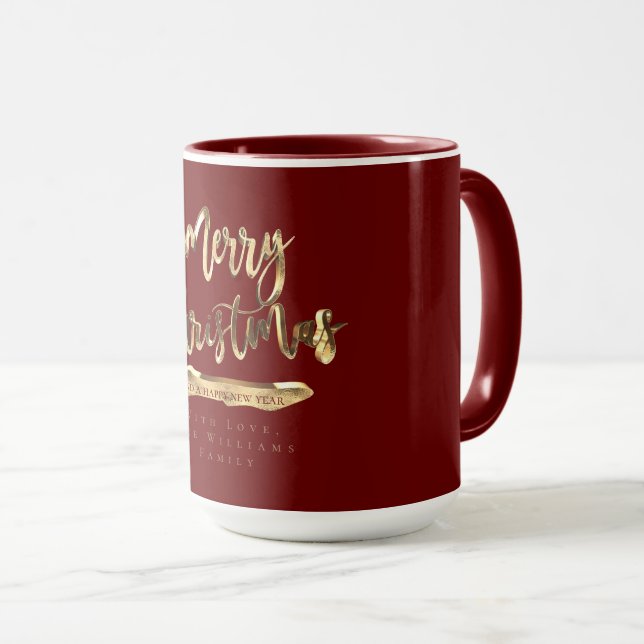 Taza Feliz Navidad Feliz Año Nuevo Elegante Oro Rojo (Anverso derecho)