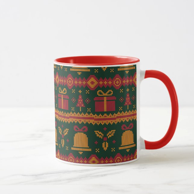 Taza Feliz Navidad Feria Isle Knitus Patrón Rojo (Derecha)