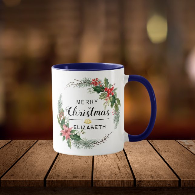 Taza Feliz Navidad Floral de flores y escritura azul de (Subido por el creador)