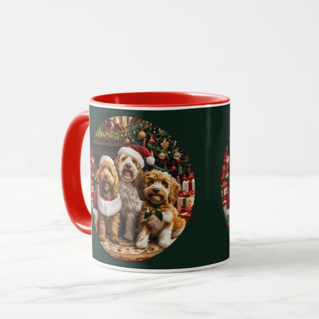 Taza Feliz Navidad Goldendoodle Perros Cachorros (Anverso izquierdo)