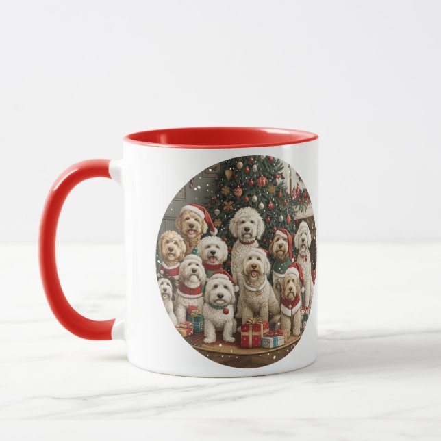 Taza Feliz Navidad Goldendoodle Perros Cachorros (Izquierda)