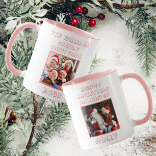 Taza Feliz Navidad, hija foto rosa y blanca