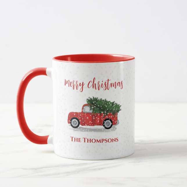 Taza Feliz Navidad Invierno Rustic Red Truck Cute Nieve (Izquierda)