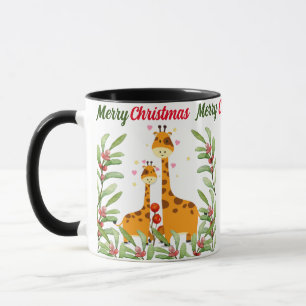 Taza Feliz Navidad jirafa en la selva