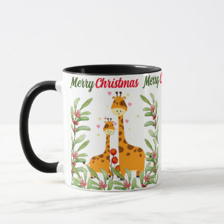 Taza Feliz Navidad jirafa en la selva