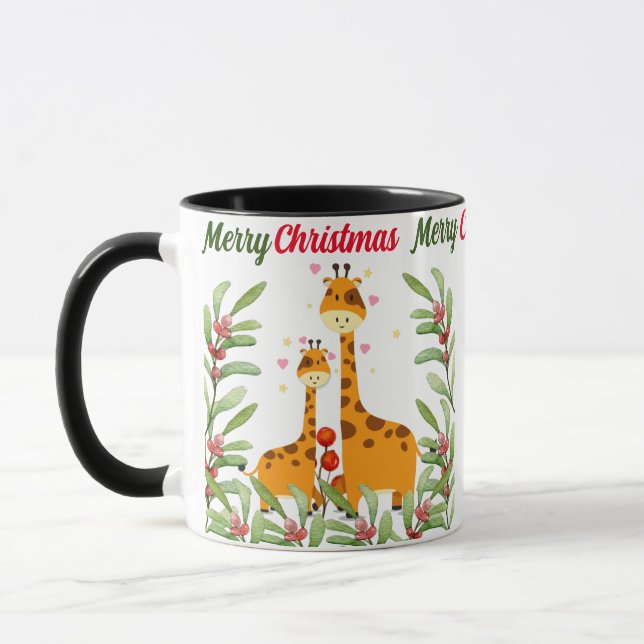 Taza Feliz Navidad jirafa en la selva (Izquierda)