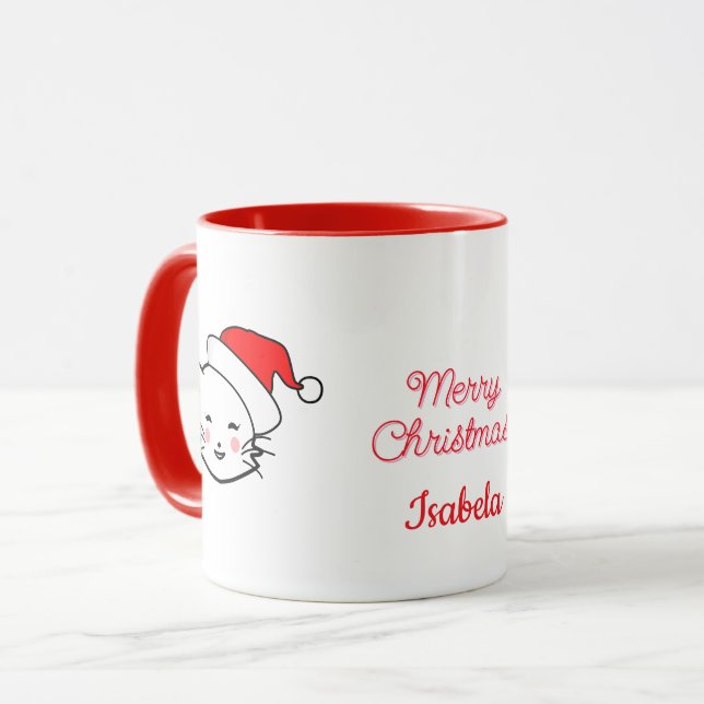 Taza Feliz Navidad, lindo gato sonriente (Anverso izquierdo)