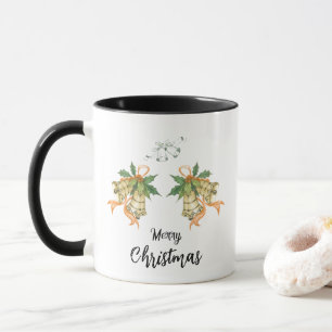 Taza Feliz navidad lindo Naranja verde campanas