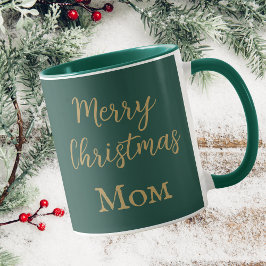 Taza Feliz Navidad Mamá Verde Y Guión De Oro