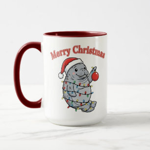 Taza Feliz Navidad Manatí Lindo Gordito Vaca Marina