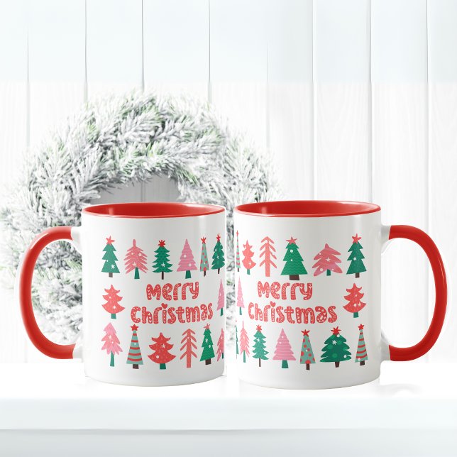 Taza Feliz Navidad Mug con bonitos árboles de Navidad (Merry Christmas Mug with cute Christmas Trees)
