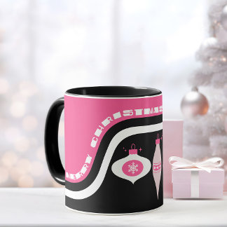 Taza Feliz Navidad Mug Con Ornamentos Rosa Y Negro