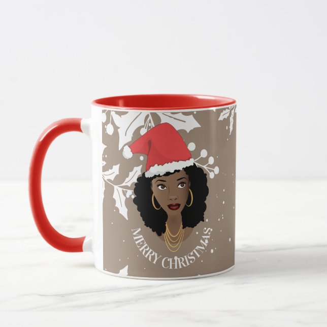 Taza Feliz Navidad, Mujer Negra, Sombrero Red Santa, Ma (Izquierda)