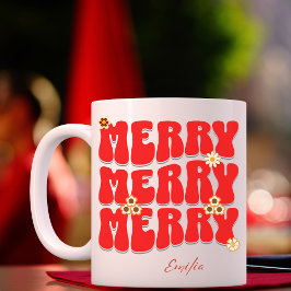 Taza Feliz Navidad Nombre personalizado Retro Groovy Bo