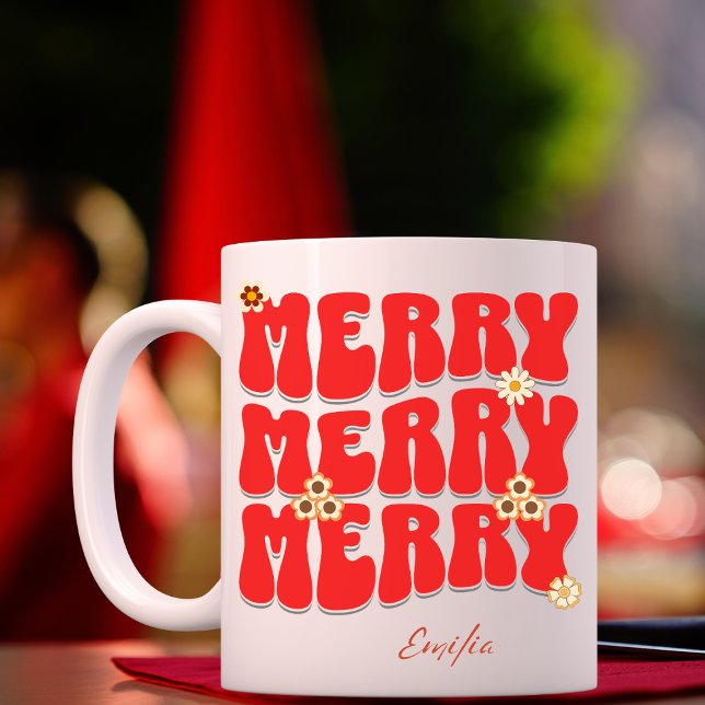Taza Feliz Navidad Nombre personalizado Retro Groovy Bo (Subido por el creador)