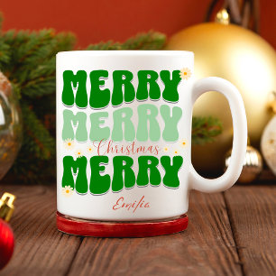 Taza Feliz Navidad Nombre personalizado Retro Groovy Ve