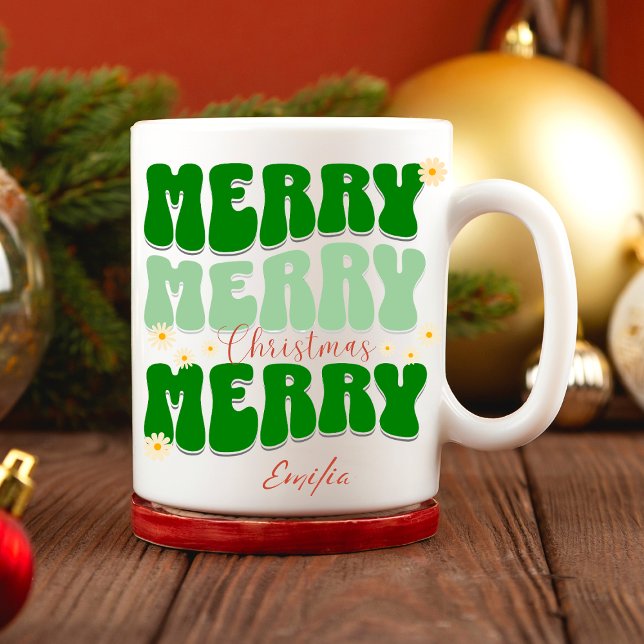 Taza Feliz Navidad Nombre personalizado Retro Groovy Ve (Subido por el creador)